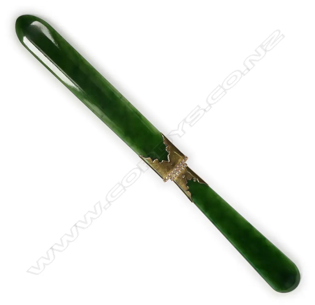 An uncommon colonial 9ct yellow and pounamu paper knife Image 1++